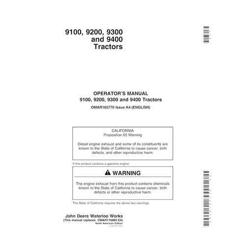 John Deere 9100, 9200, 9300, 9400 SN 0 - 30000 tractor pdf operator's manual 