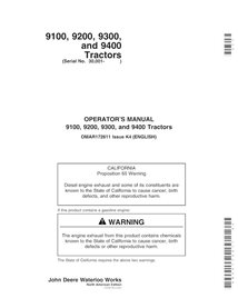 JD-OMAR172611 John Deere 9100, 9200, 9300, 9400 SN 30001 - 40000 trator pdf manual do operador