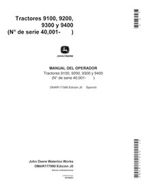 John Deere 9100, 9200, 9300, 9400 SN 40000 - manuel d'utilisation du tracteur pdf ES