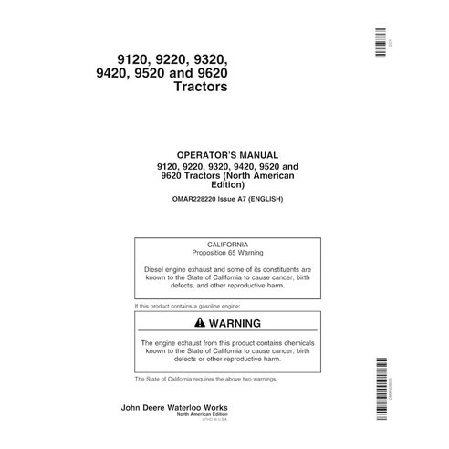John Deere 9120, 9220, 9320, 9420, 9520, 9620 SN 010001 - manual del operador del tractor pdf