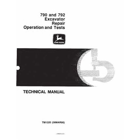 John Deere 790, 792 excavatrice pdf manuel de réparation, d'utilisation et de tests.
