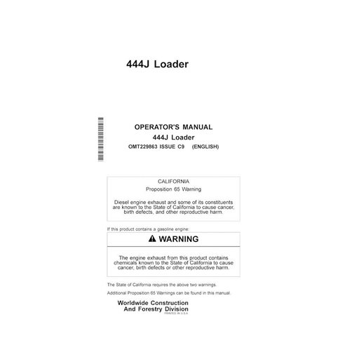 John Deere 444J loader pdf operator's manual 