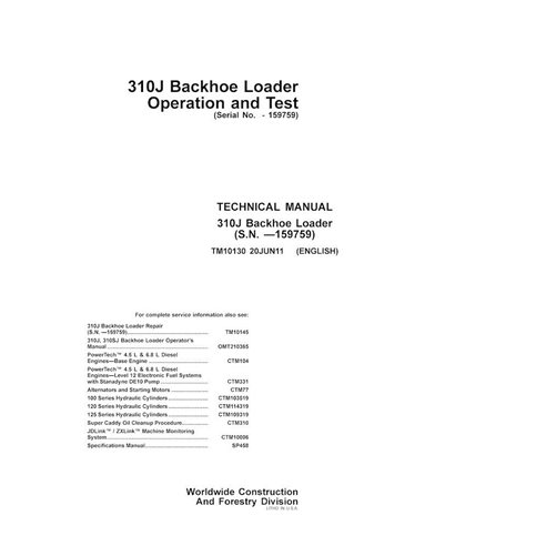 Manual técnico de operação e teste da carregadeira John Deere 310J pdf