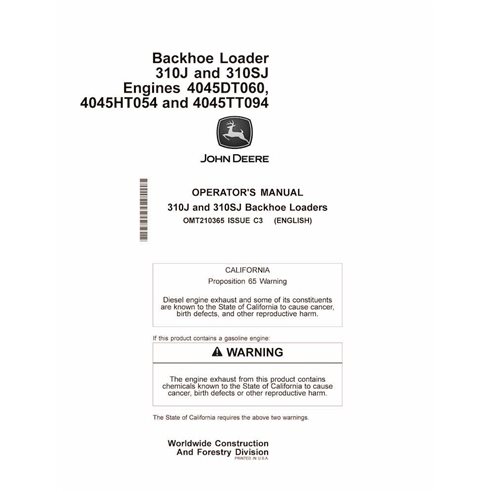 JD-OMT210365 John Deere 310J loader operator's manual (OMT210365)