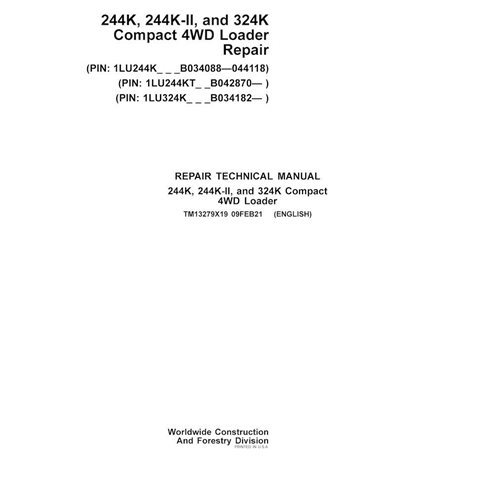 TM13279x19 John Deere 244K, 244K-II, 324K loader pdf repair technical manual