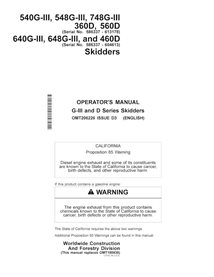 John Deere 540G-III, 548G-III, 748G-III
360D, 560D, 640G-III, 648G-III, and 460D skid loader pdf operator's manual 