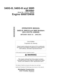 JD-OMT229061 John Deere 540G-III, 548G-III and 360D (S.N. 613179-630435) skid loader operator's manual (OMT229061)