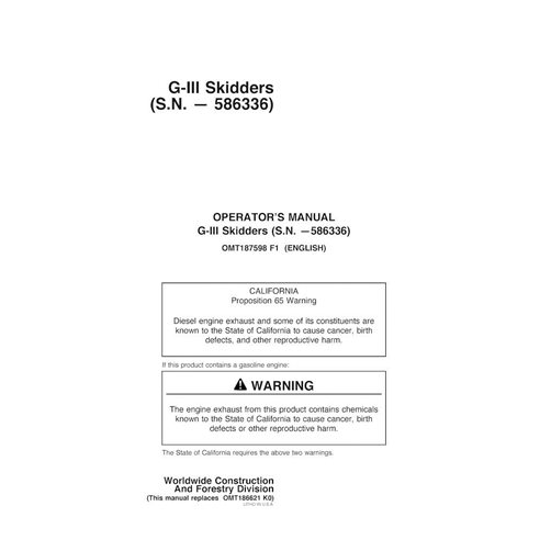 JD-OMT187598 John Deere 540GIII, 640GIII, 548GIII, 648GIII, 748GIII -586336 skid loader operator's manual (OMT187598)