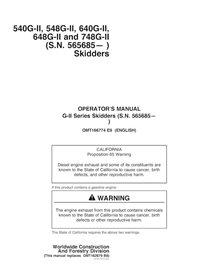 JD-OMT166774 John Deere 540G-II, 548G-II, 640G-II,648G-II and 748G-II 565685- skid loader operator's manual (OMT166774)