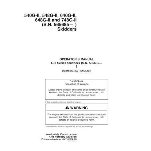 John Deere 540G-II, 548G-II, 640G-II, 648G-II e 748G-II 565685- carregadeira compacta pdf manual do operador