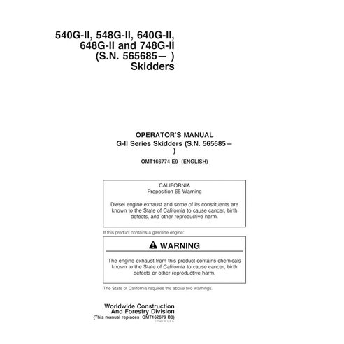 JD-OMT166774 John Deere 540G-II, 548G-II, 640G-II,648G-II and 748G-II 565685- skid loader operator's manual (OMT166774)