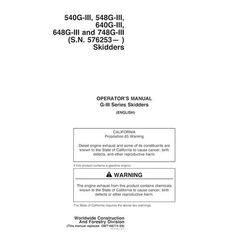 John Deere 540G-III, 548G-III, 640G-III, 648G-III e 748G-III 576253- manual do operador da minicarregadeira pdf