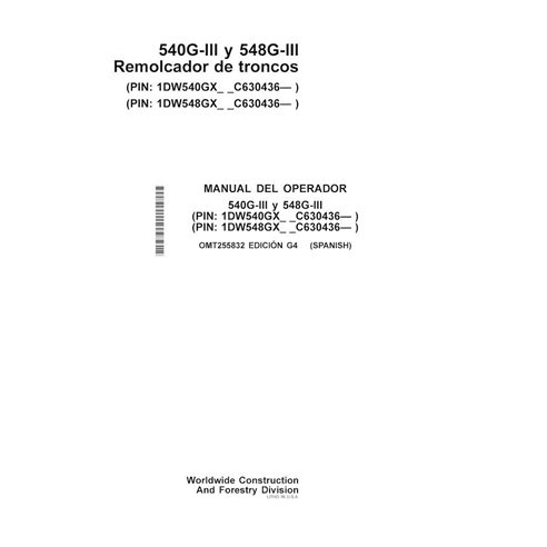 John Deere 540G-III, 548G-III (PIN: 1DW54xGX__ _C630436- skid loader pdf manual do operador ES