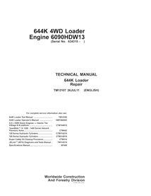 John Deere 644K cargador pdf manual técnico de reparación