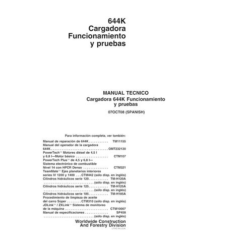TM11153-ES John Deere 644K SN -642443 carregador pdf manual técnico de reparação