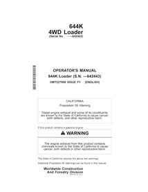 John Deere 644K SN -642443 chargeur pdf manuel d'utilisation