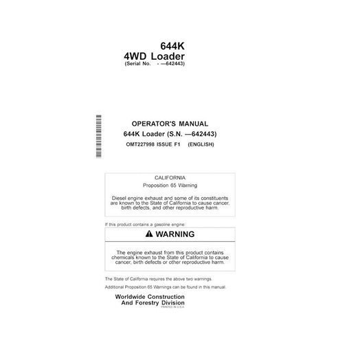 John Deere 644K SN -642443 cargador pdf manual del operador