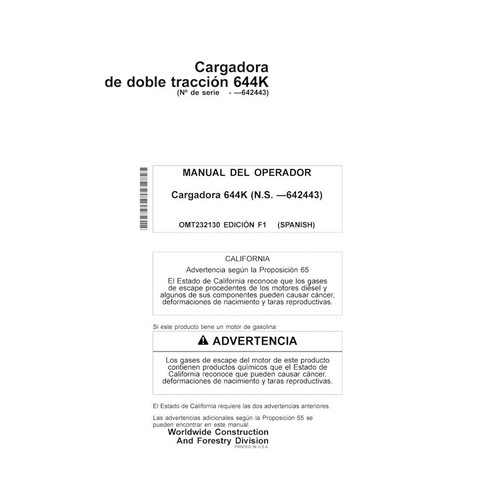 John Deere 644K SN -642443 carregador pdf manual do operador ES