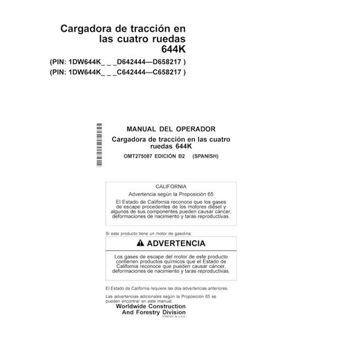 JD-OMT275087-ES John Deere 644K SN 642444-658217 loader operator's manual ES (OMT275087)