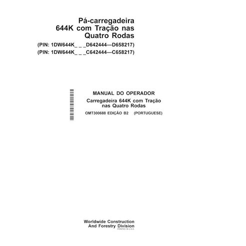 John Deere 644K SN 642444-658217 cargador pdf manual del operador PT