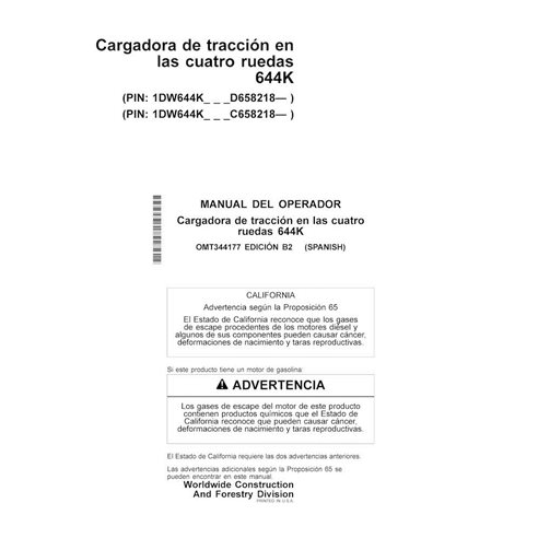 John Deere 644K SN 658218- carregadeira pdf manual do operador ES