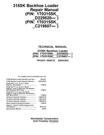 TM12472 John Deere 315SK backhoe loader repair technical manual (TM12472)