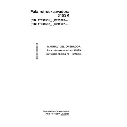 John Deere 315SK tractopelle pdf manuel d'utilisation ES