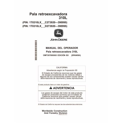 JD-OMT357550X63-ES John Deere 310L backhoe loader operator's manual ES (OMT357550X63)
