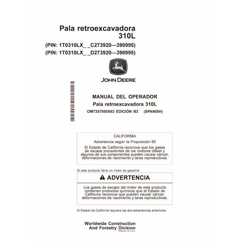 John Deere 310L retroexcavadora pdf manual del operador ES