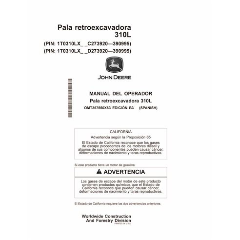 John Deere 310L tractopelle pdf manuel d'utilisation ES