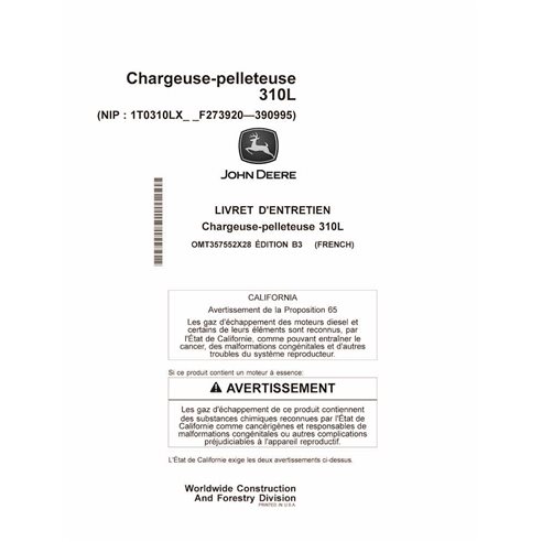 JD-OMT357552X28-FR John Deere 310L backhoe loader operator's manual ES (OMT357552X28)
