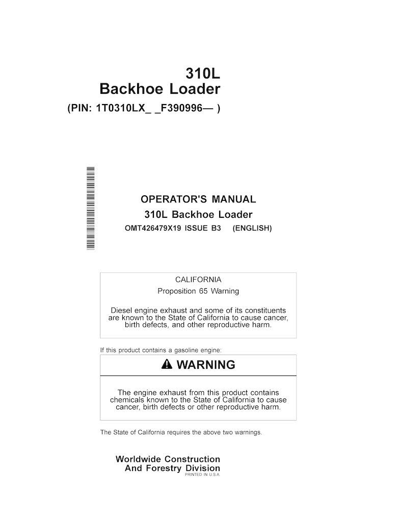 John Deere 310L backhoe loader pdf operator's manual