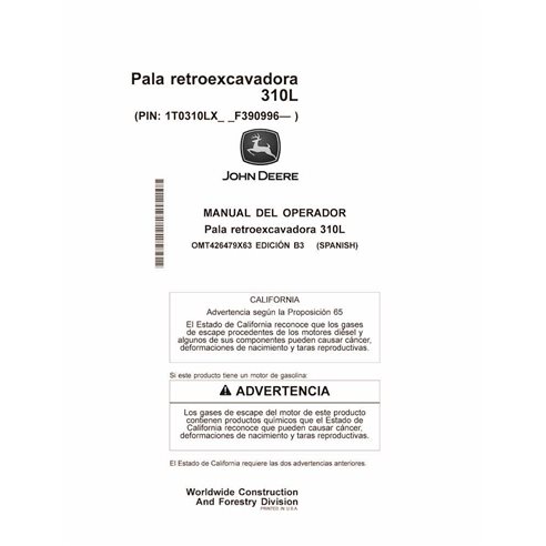 JD-OMT426479X63-ES John Deere 310L backhoe loader operator's manual ES (OMT426479X63)