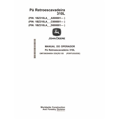 JD-OMT390394X54-PT John Deere 310L backhoe loader operator's manual PT (OMT390394X54)