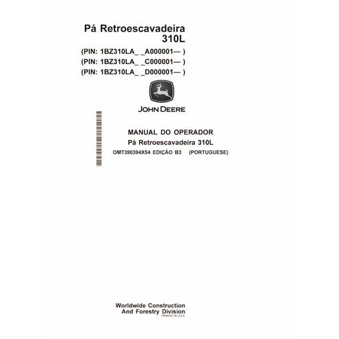 John Deere 310L tractopelle pdf manuel d'utilisation PT