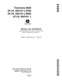 John Deere 8560, 8760, 8960 tractor pdf manual del operador ES