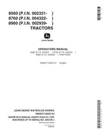 John Deere 8560, 8760, 8960 manuel d'utilisation du tracteur pdf