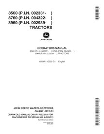 JD-OMAR110222 Manual del operador del tractor John Deere 8560, 8760, 8960 (OMAR110222)