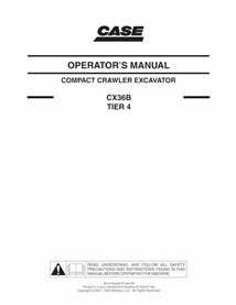 Case CX36B Tier 4 excavadora sobre orugas pdf manual del operador - Case manuales - CASE-87722071NA-EN