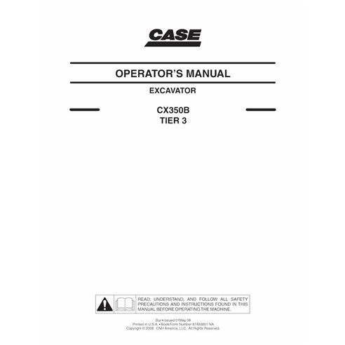 Manual do operador da escavadeira Case CX350B Tier 3 pdf - Case manuais - CASE-87493801NA-EN
