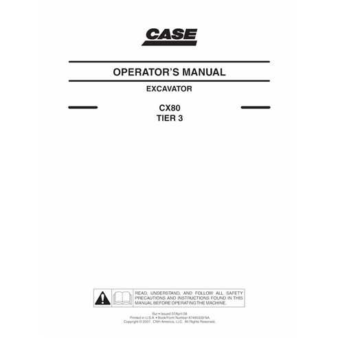 Manual do operador da escavadeira Case CX80 Tier 3 pdf - Case manuais - CASE-87490339NA-EN