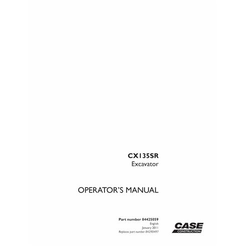 Manual do operador da escavadeira Case CX135SR pdf - Case manuais - CASE-84290497-EN