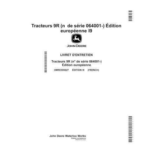 John Deere 9370R, 9420R, 9470R, 9520R, 9570R, 9620R, 9R tractor pdf manual del operador FR - John Deere manuales - JD-OMRE595...