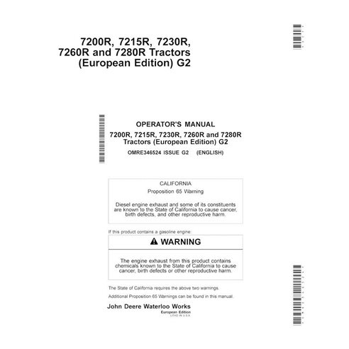 John Deere \r\n7200R, 7215R, 7260R, 7280R, 7230R tractor pdf operator's manual  - John Deere manuals - JD-OMRE346524-EN