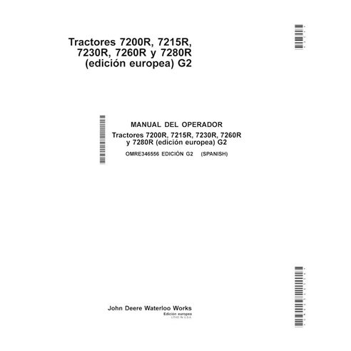 John Deere 7200R, 7215R, 7260R, 7280R, 7230R trator pdf manual do operador ES - John Deere manuais - JD-OMRE346556-ES