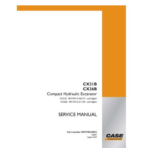 Manual de serviço da miniescavadeira Case CX31B, CX36B - Caso manuais - CASE-S5PW0032E02