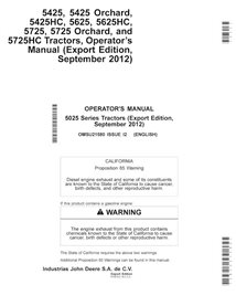 JD-OMSU21580 Manual do operador do trator John Deere 5425, 5625, 5725, 5725HC, 5425HC, 5625HC, 5725N (OMSU21580)