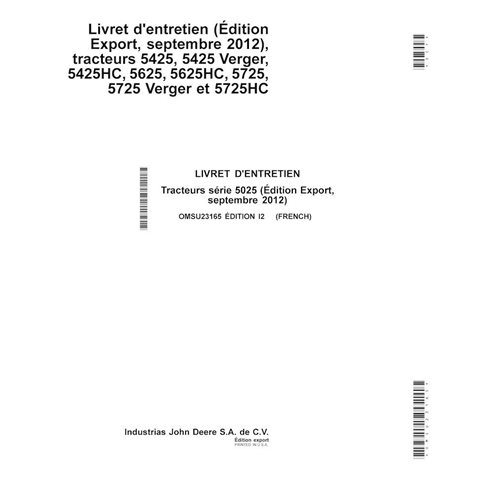 JD-OMSU23165-FR Manual do operador do trator John Deere 5425, 5625, 5725, 5725HC, 5425HC, 5625HC, 5725N FR (OMSU23165)