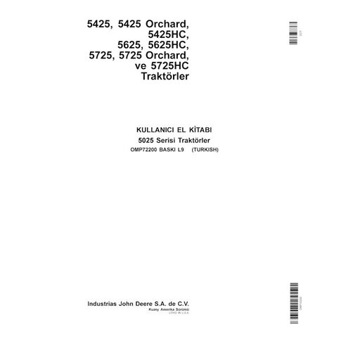 John Deere 5425, 5625, 5725, 5725HC, 5425HC, 5625HC, 5725N trator pdf manual do operador TR