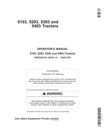 JD-OMRE268160 John Deere 5103, 5203, 5303, 5403 tractor operator's manual (OMRE268160)